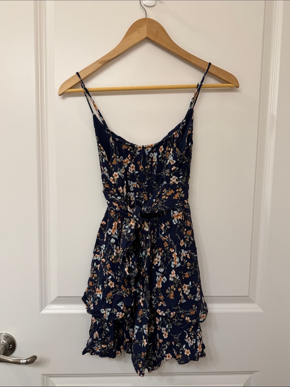 Altar’d State Floral Mini Dress with wrap and tie-back in Navy Size Medium